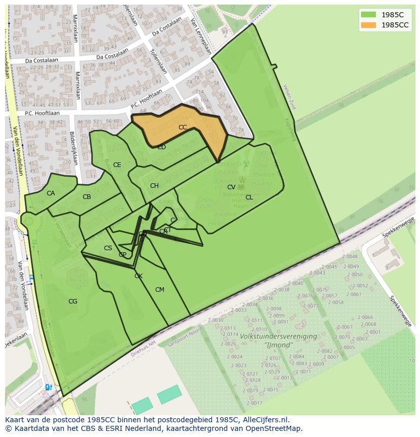 Afbeelding van het postcodegebied 1985 CC op de kaart.