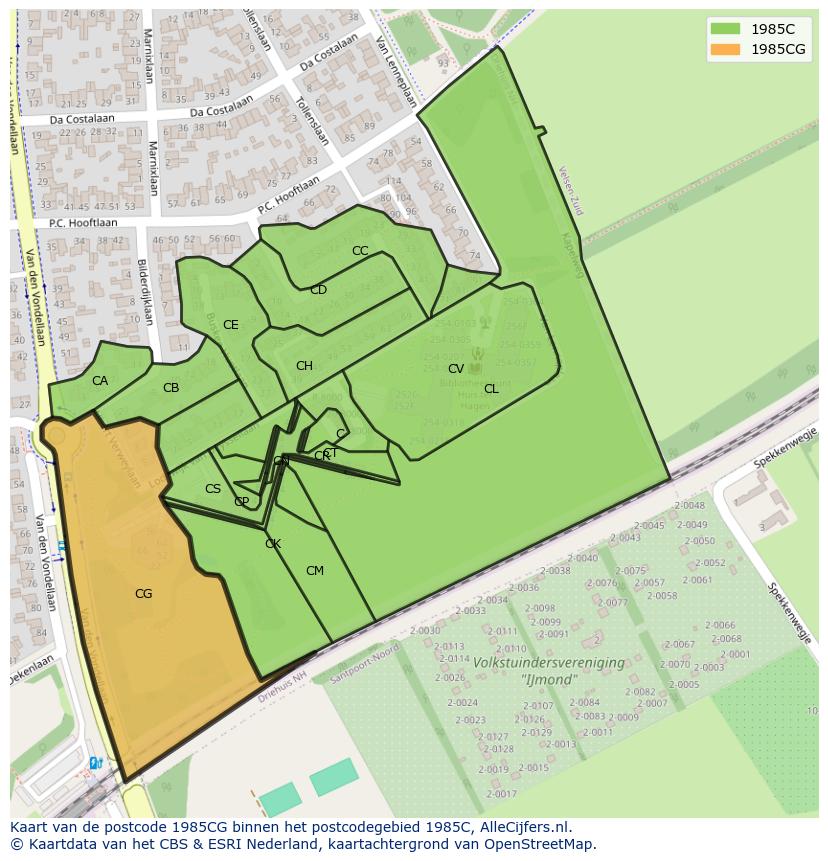 Afbeelding van het postcodegebied 1985 CG op de kaart.