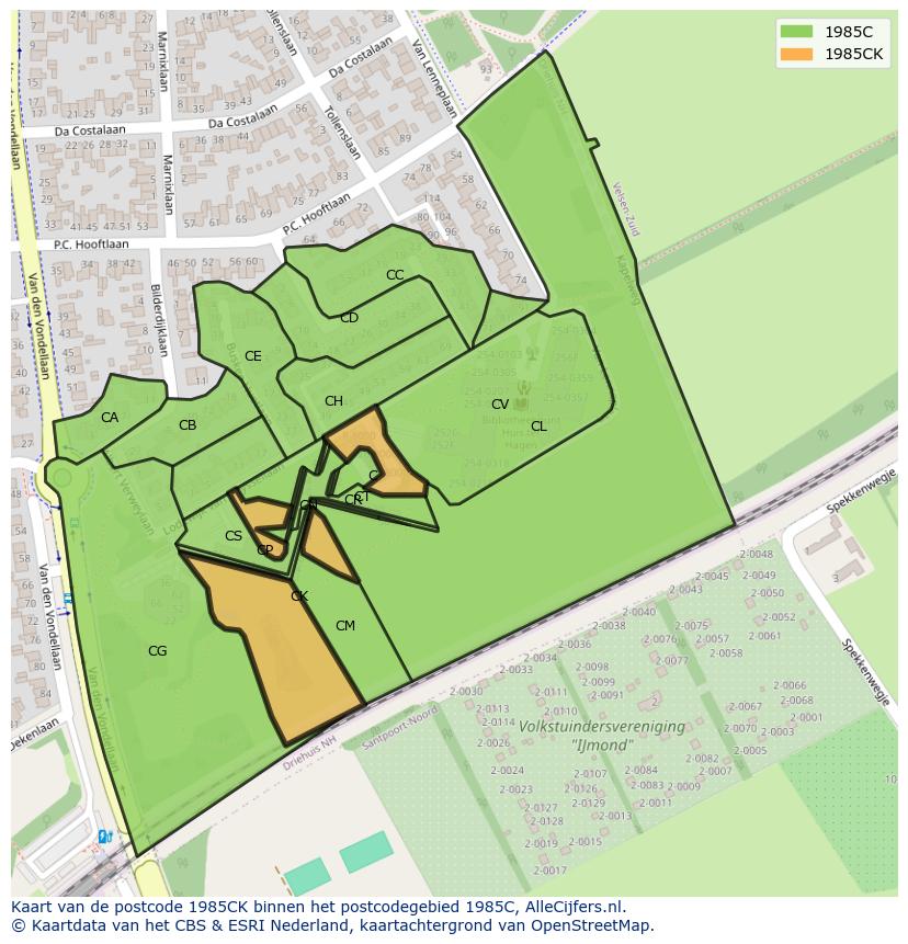 Afbeelding van het postcodegebied 1985 CK op de kaart.
