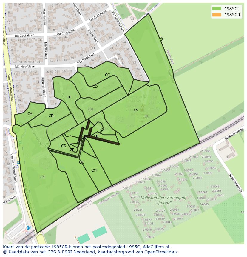 Afbeelding van het postcodegebied 1985 CR op de kaart.