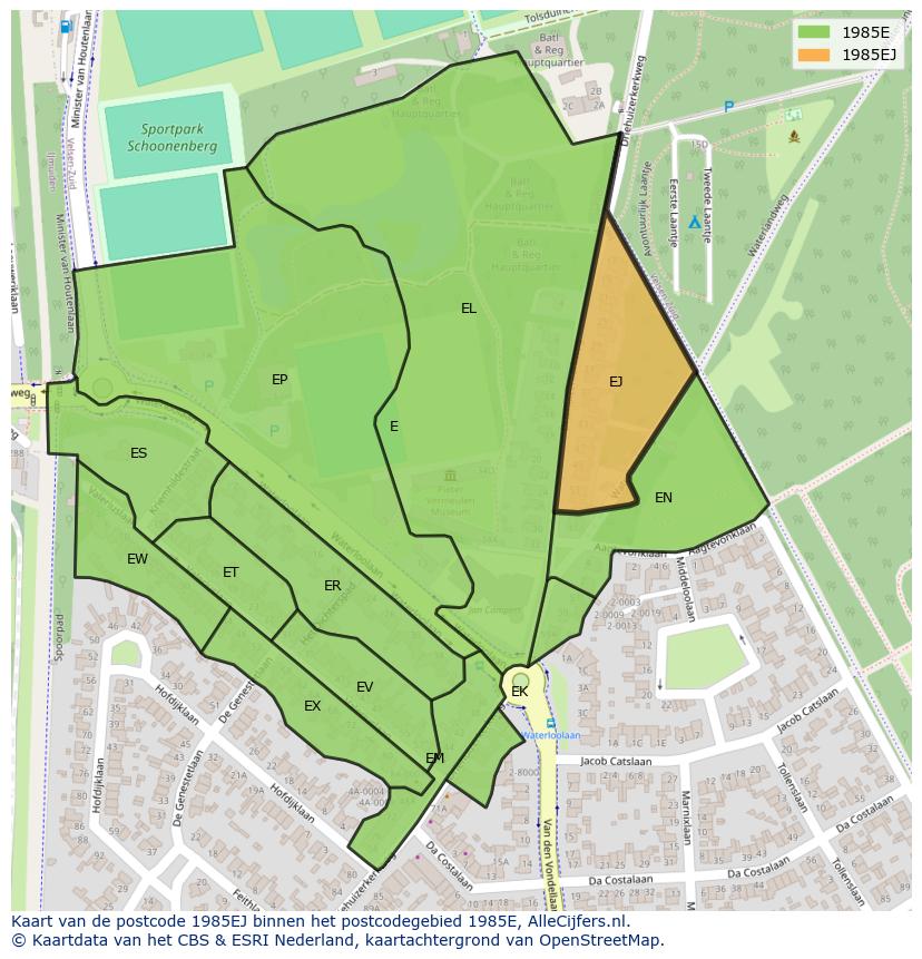 Afbeelding van het postcodegebied 1985 EJ op de kaart.