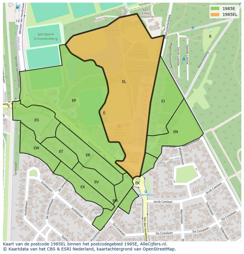 Afbeelding van het postcodegebied 1985 EL op de kaart.