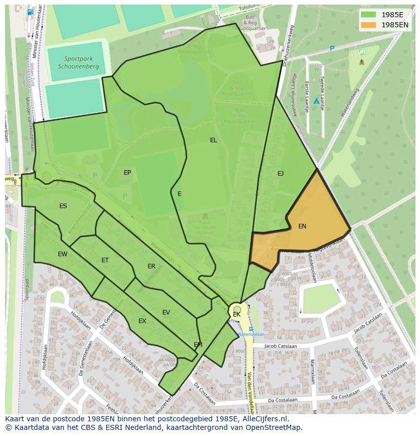 Afbeelding van het postcodegebied 1985 EN op de kaart.