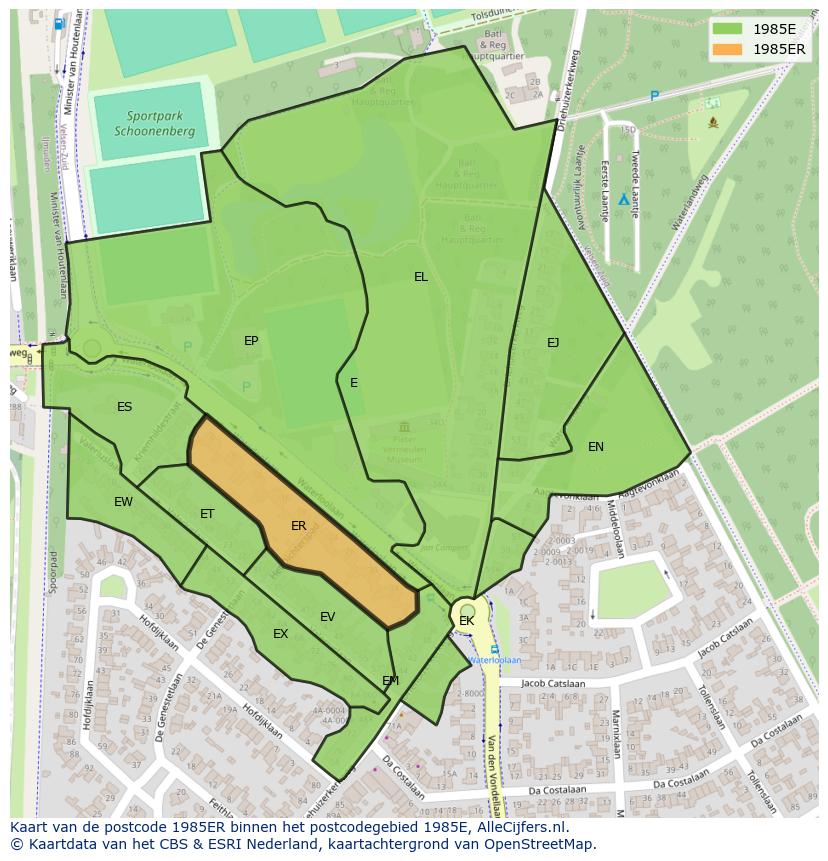 Afbeelding van het postcodegebied 1985 ER op de kaart.