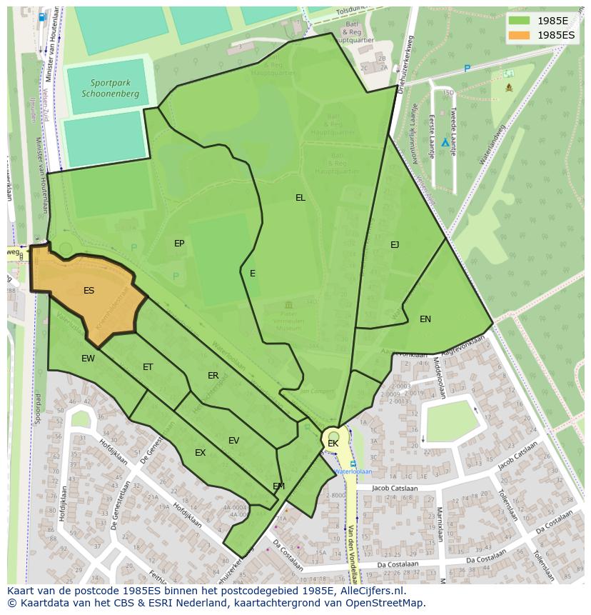 Afbeelding van het postcodegebied 1985 ES op de kaart.