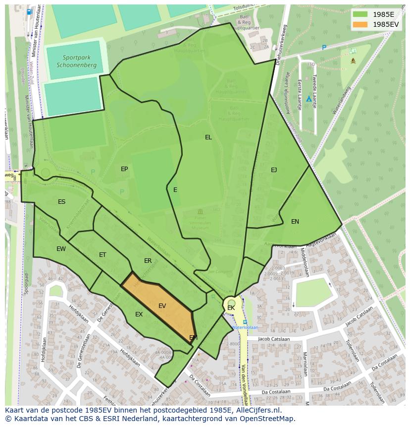 Afbeelding van het postcodegebied 1985 EV op de kaart.