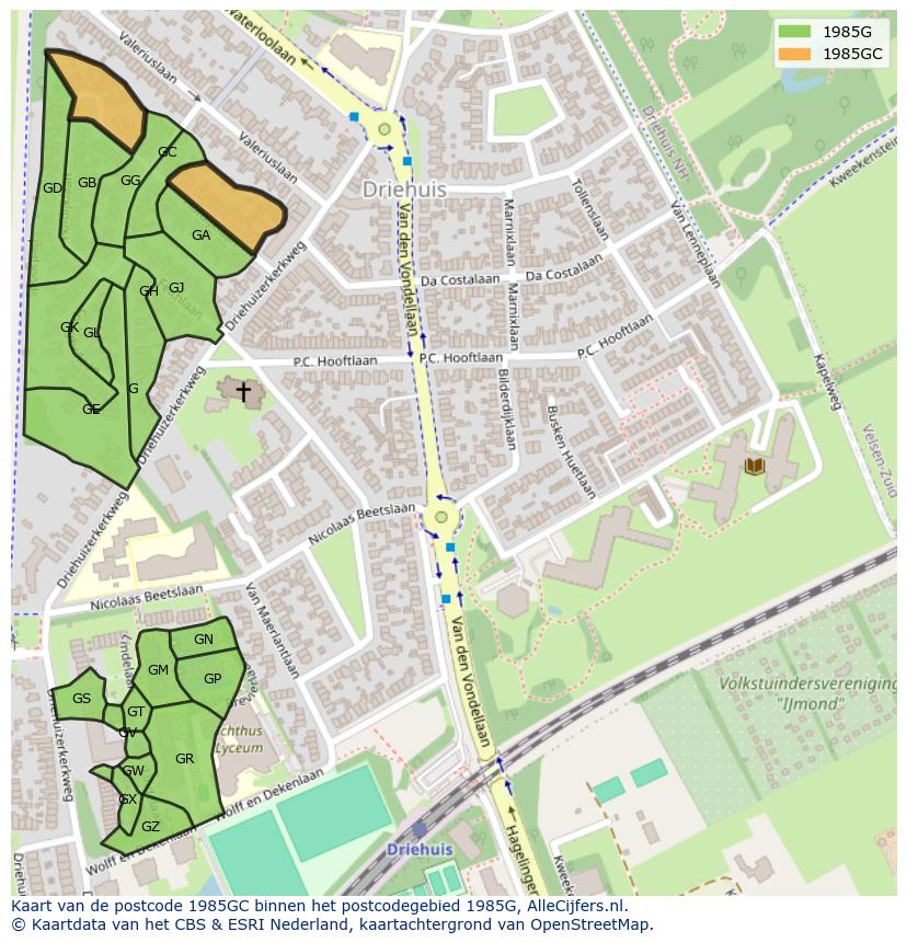 Afbeelding van het postcodegebied 1985 GC op de kaart.