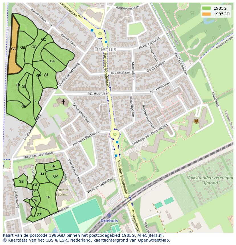Afbeelding van het postcodegebied 1985 GD op de kaart.