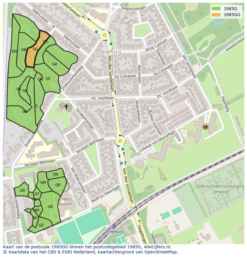 Afbeelding van het postcodegebied 1985 GG op de kaart.