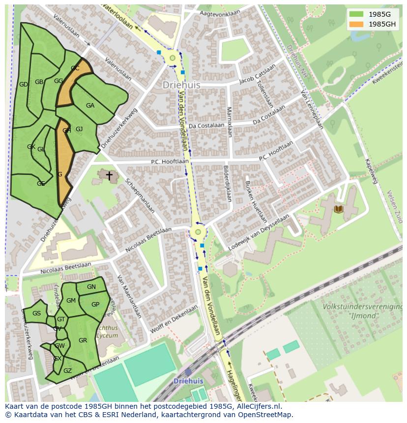 Afbeelding van het postcodegebied 1985 GH op de kaart.