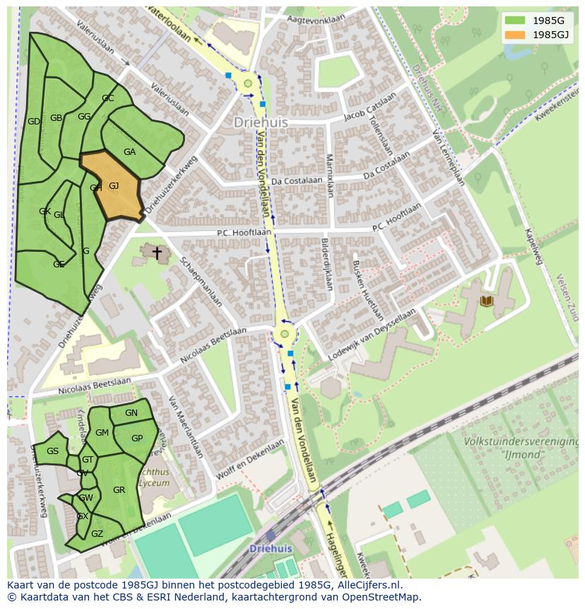 Afbeelding van het postcodegebied 1985 GJ op de kaart.