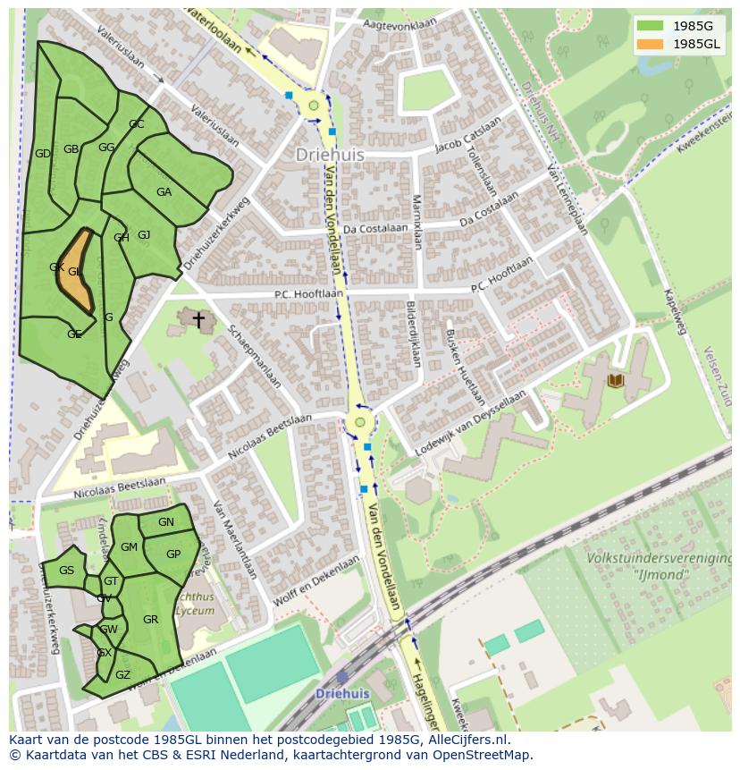 Afbeelding van het postcodegebied 1985 GL op de kaart.