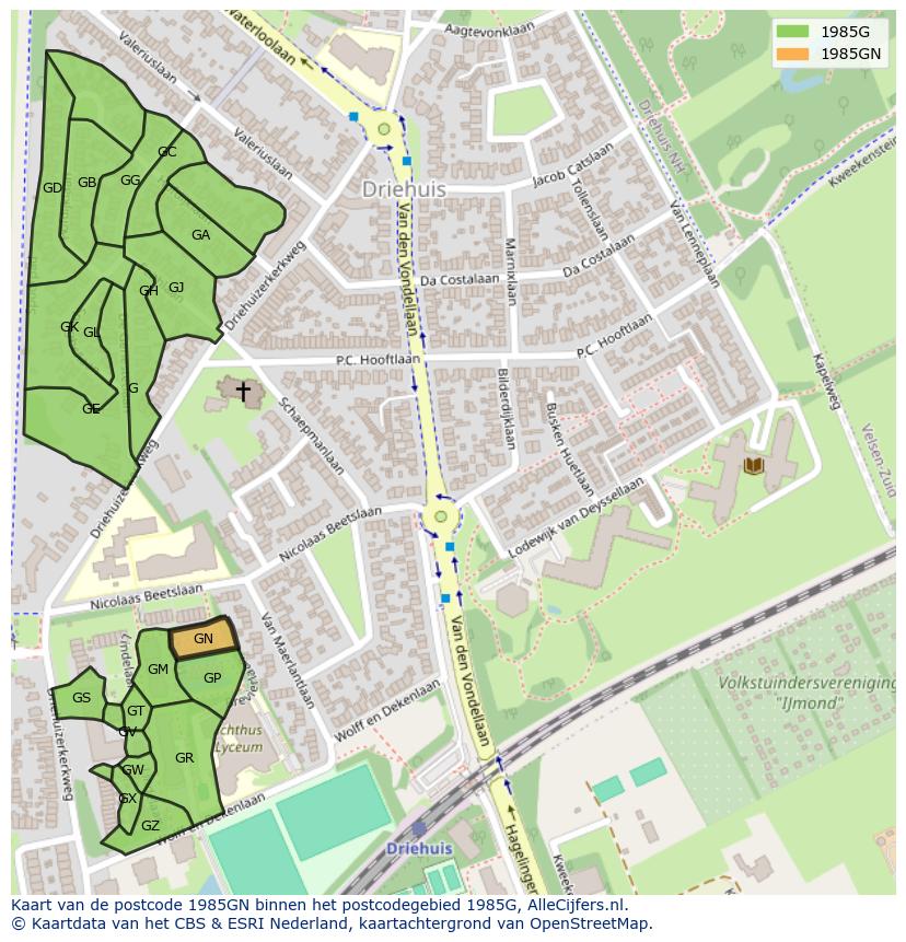 Afbeelding van het postcodegebied 1985 GN op de kaart.