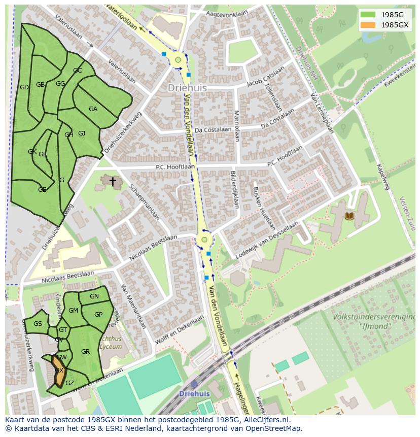 Afbeelding van het postcodegebied 1985 GX op de kaart.