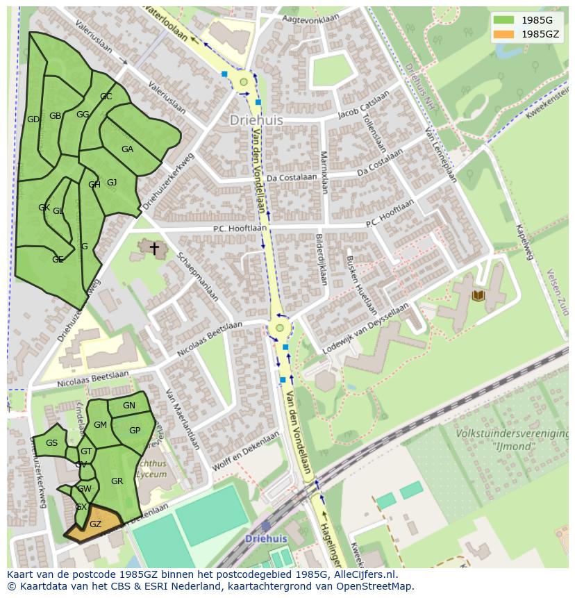Afbeelding van het postcodegebied 1985 GZ op de kaart.