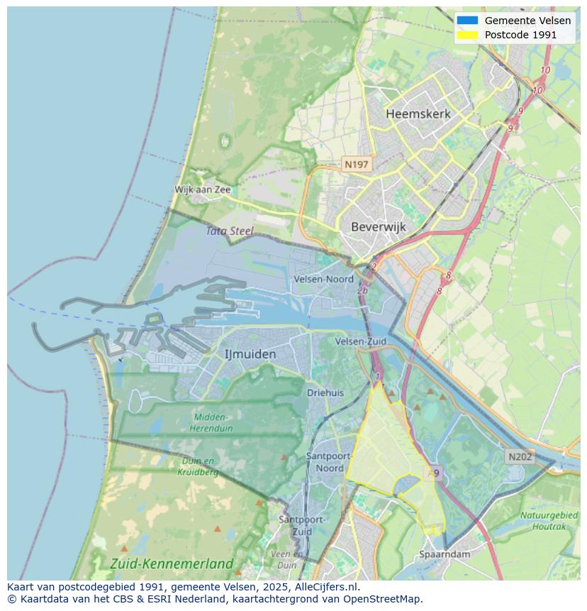 Afbeelding van het postcodegebied 1991 op de kaart.