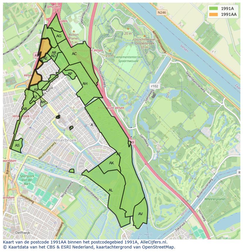 Afbeelding van het postcodegebied 1991 AA op de kaart.