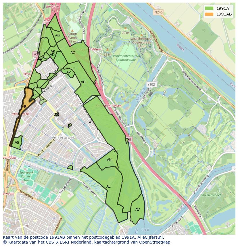 Afbeelding van het postcodegebied 1991 AB op de kaart.