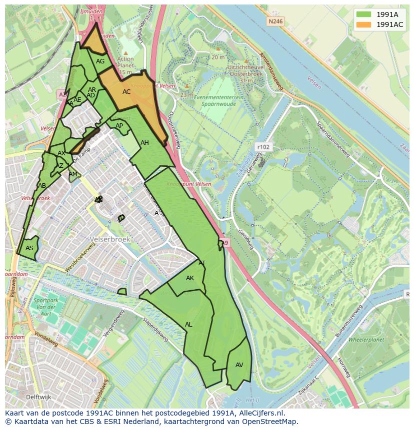 Afbeelding van het postcodegebied 1991 AC op de kaart.