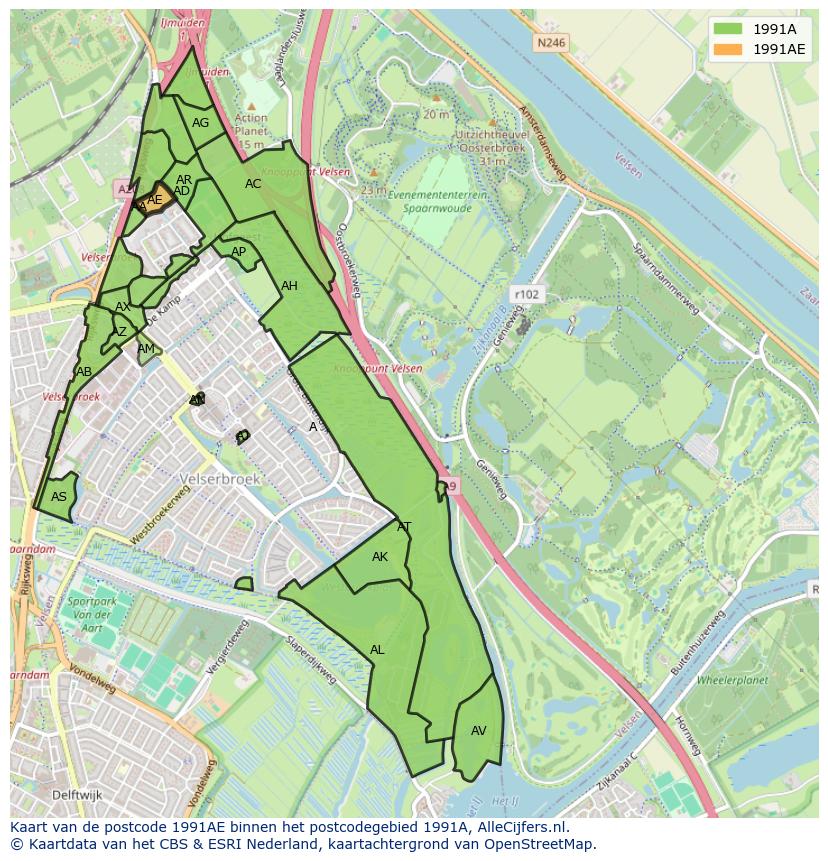 Afbeelding van het postcodegebied 1991 AE op de kaart.