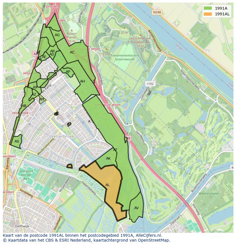 Afbeelding van het postcodegebied 1991 AL op de kaart.