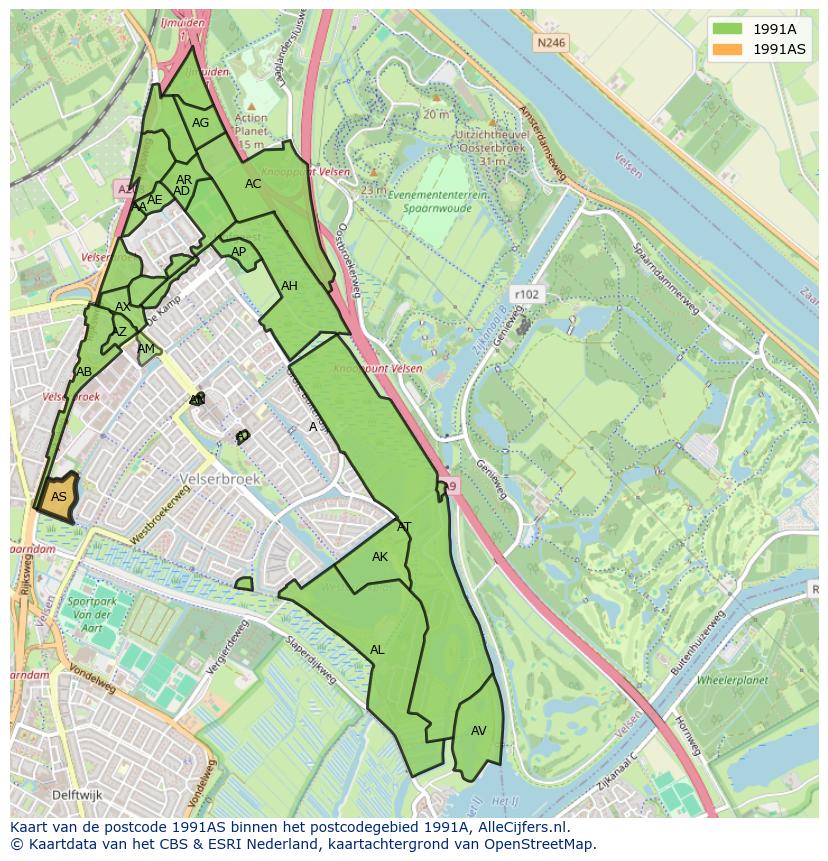 Afbeelding van het postcodegebied 1991 AS op de kaart.