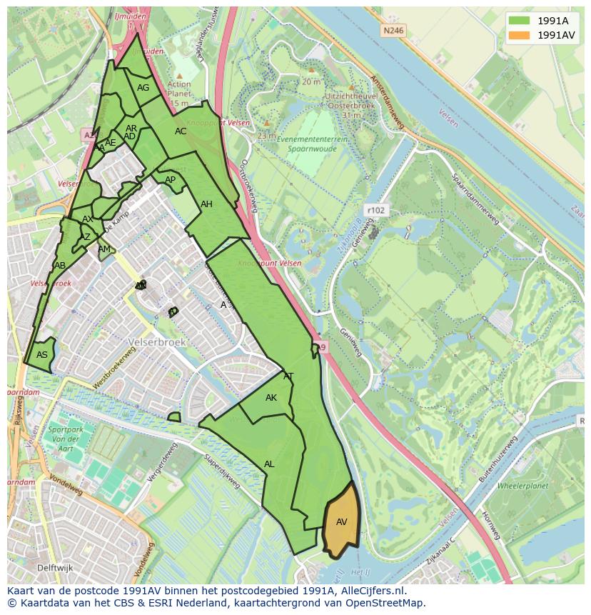 Afbeelding van het postcodegebied 1991 AV op de kaart.