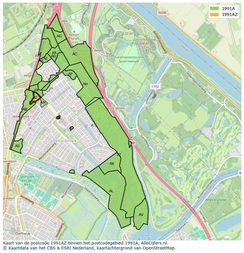 Afbeelding van het postcodegebied 1991 AZ op de kaart.