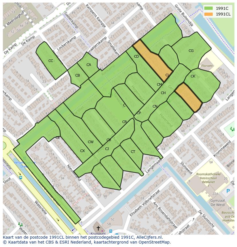 Afbeelding van het postcodegebied 1991 CL op de kaart.
