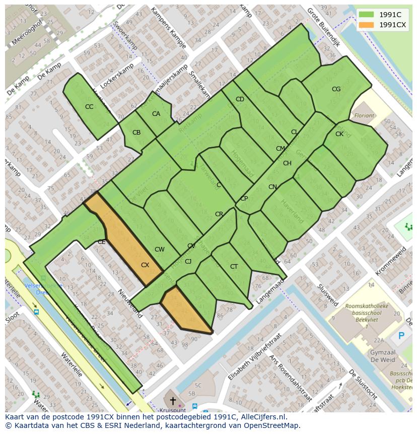Afbeelding van het postcodegebied 1991 CX op de kaart.