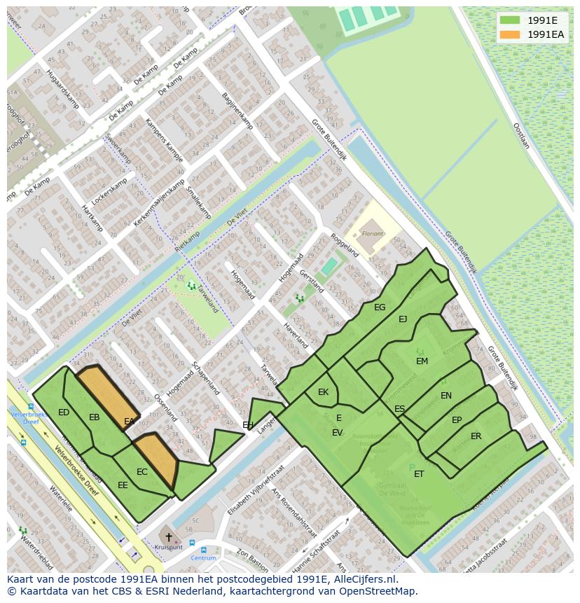 Afbeelding van het postcodegebied 1991 EA op de kaart.