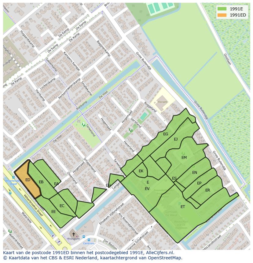 Afbeelding van het postcodegebied 1991 ED op de kaart.