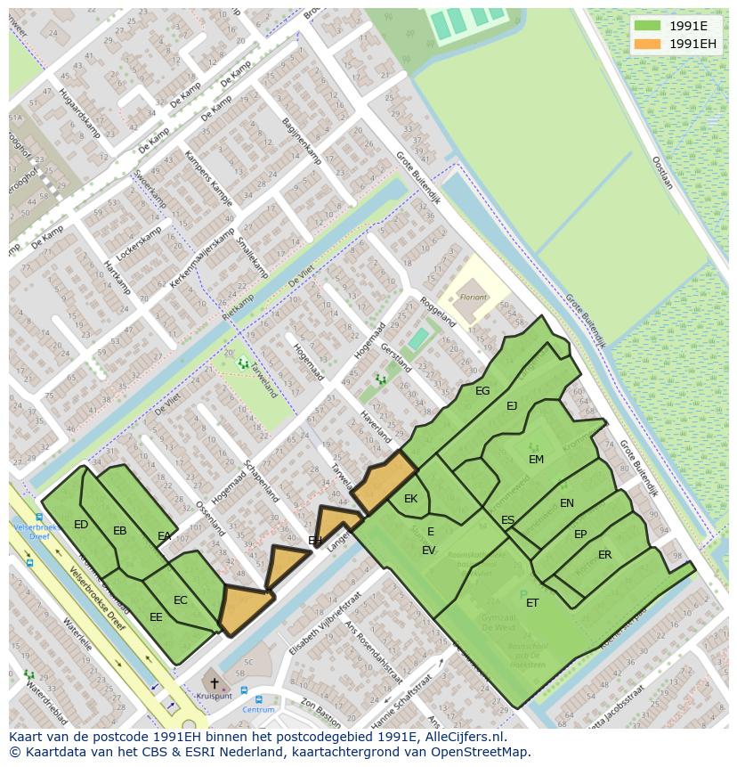 Afbeelding van het postcodegebied 1991 EH op de kaart.