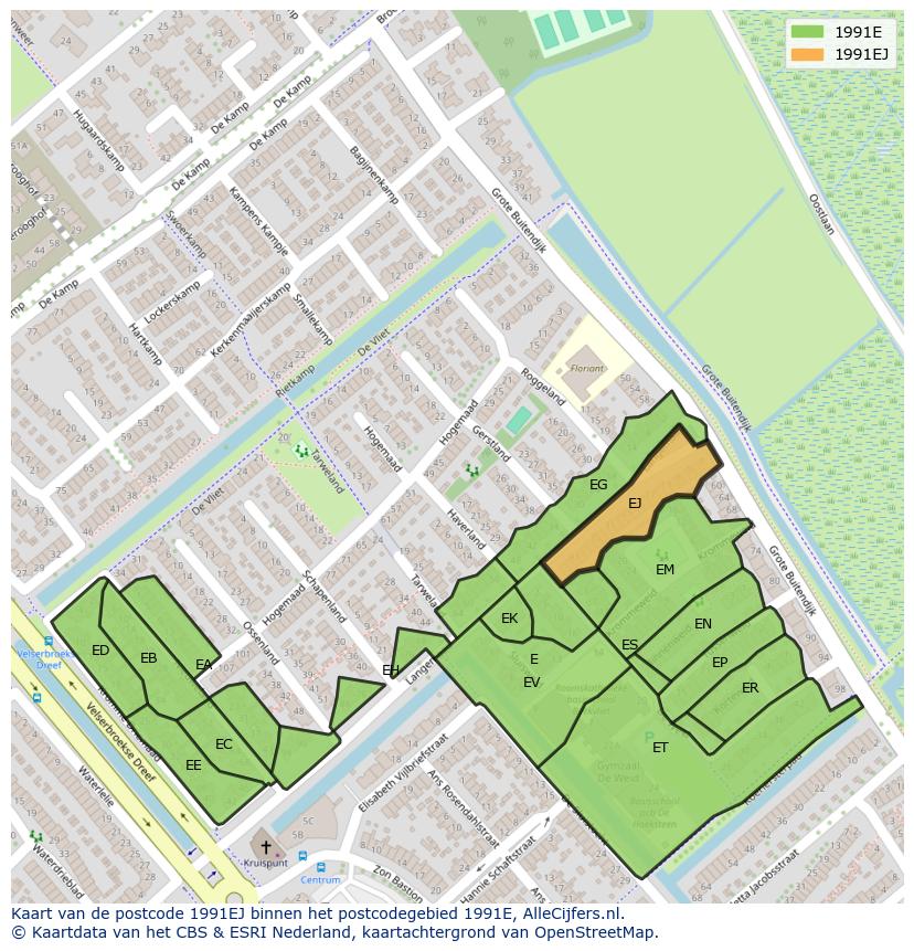 Afbeelding van het postcodegebied 1991 EJ op de kaart.
