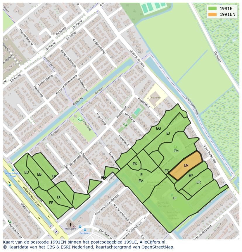 Afbeelding van het postcodegebied 1991 EN op de kaart.