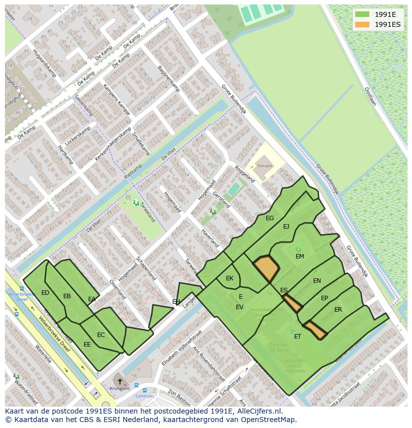 Afbeelding van het postcodegebied 1991 ES op de kaart.