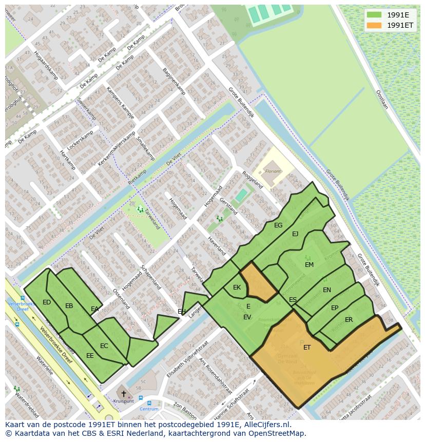 Afbeelding van het postcodegebied 1991 ET op de kaart.