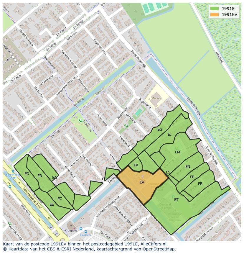 Afbeelding van het postcodegebied 1991 EV op de kaart.