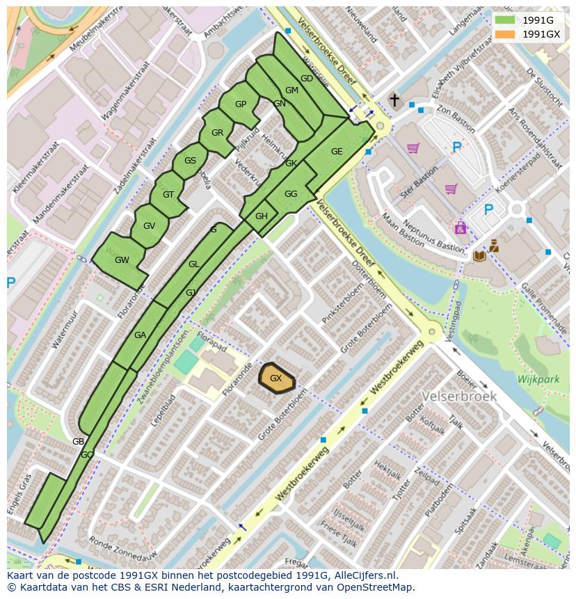 Afbeelding van het postcodegebied 1991 GX op de kaart.
