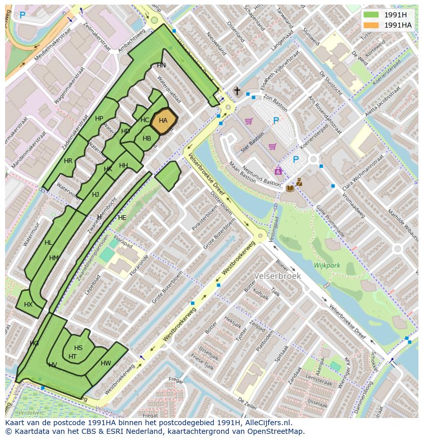 Afbeelding van het postcodegebied 1991 HA op de kaart.