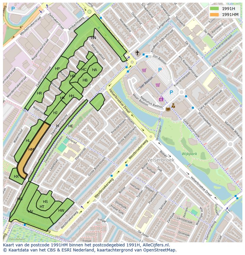 Afbeelding van het postcodegebied 1991 HM op de kaart.