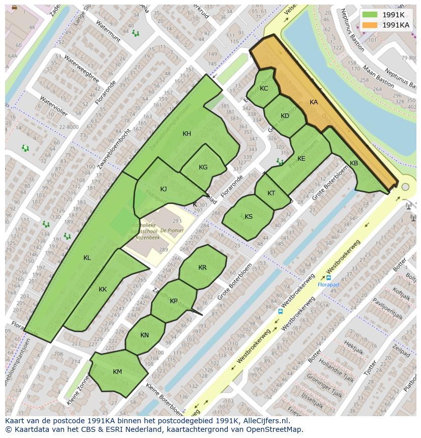 Afbeelding van het postcodegebied 1991 KA op de kaart.
