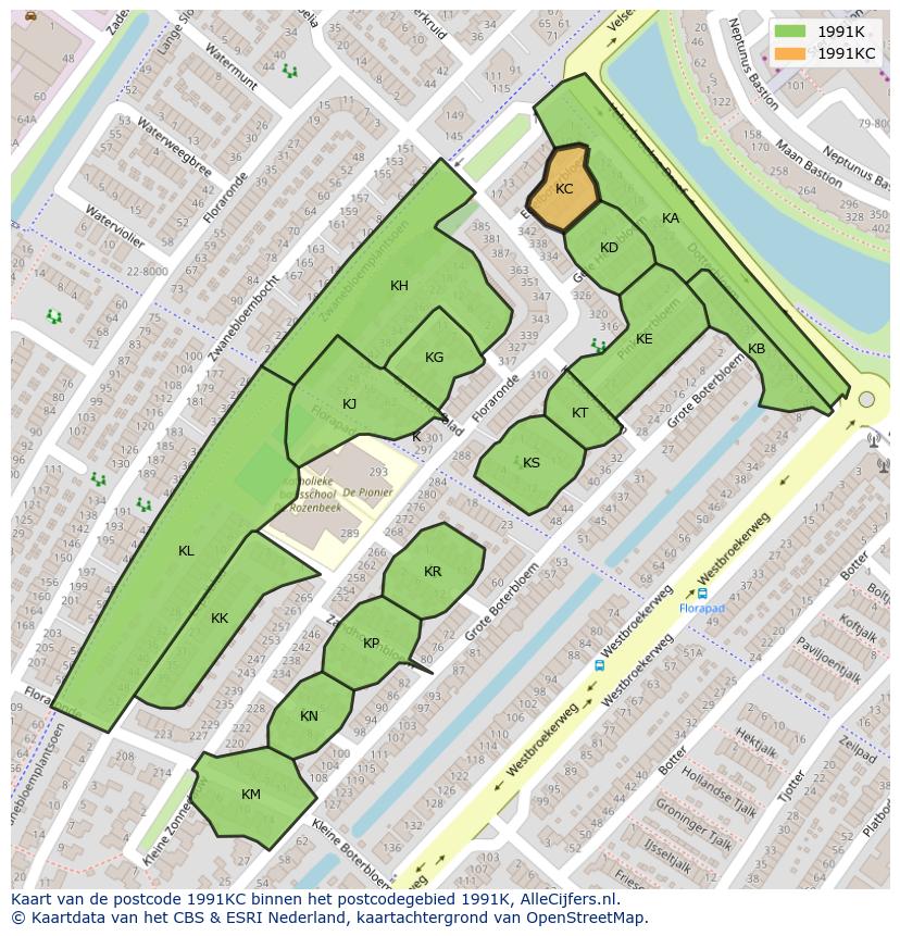 Afbeelding van het postcodegebied 1991 KC op de kaart.