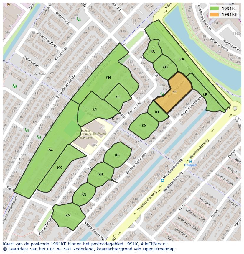 Afbeelding van het postcodegebied 1991 KE op de kaart.
