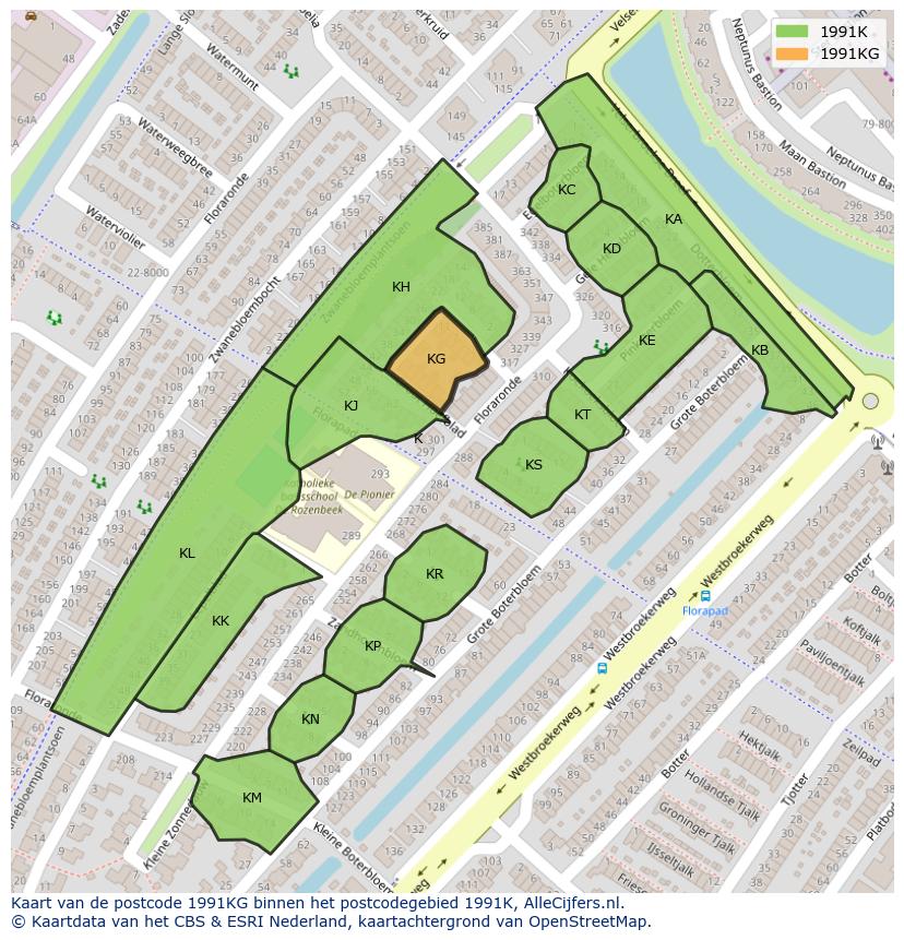 Afbeelding van het postcodegebied 1991 KG op de kaart.