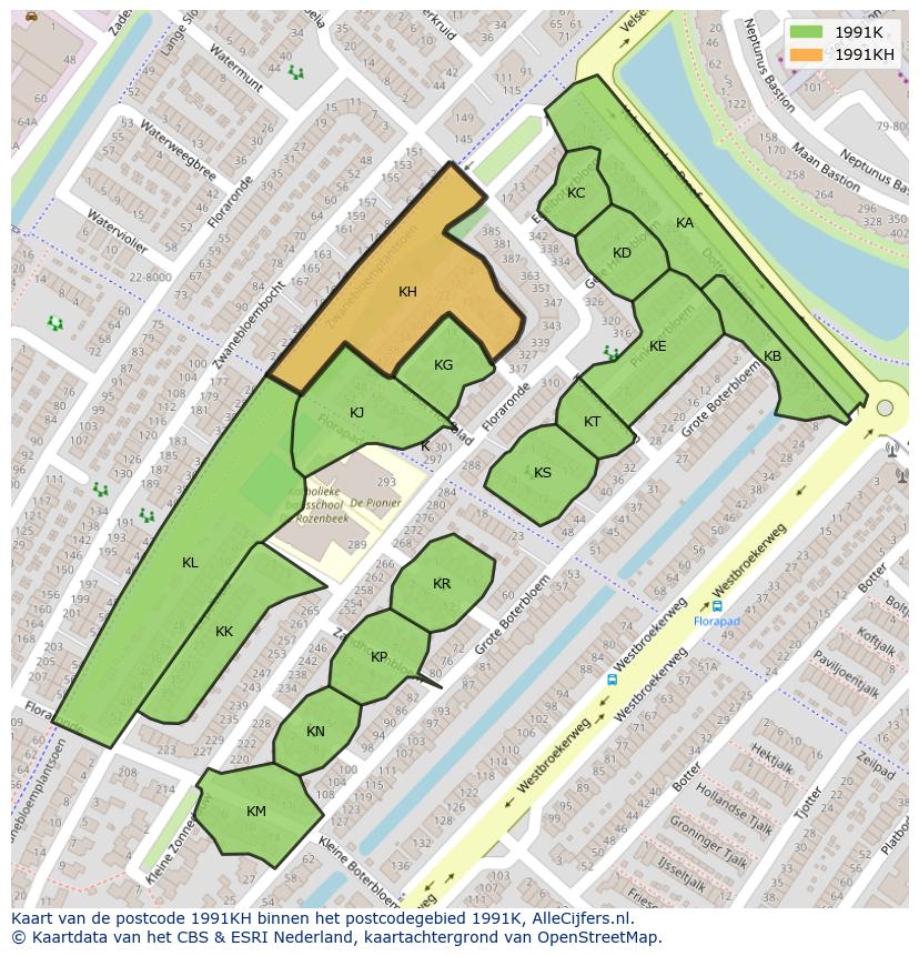 Afbeelding van het postcodegebied 1991 KH op de kaart.