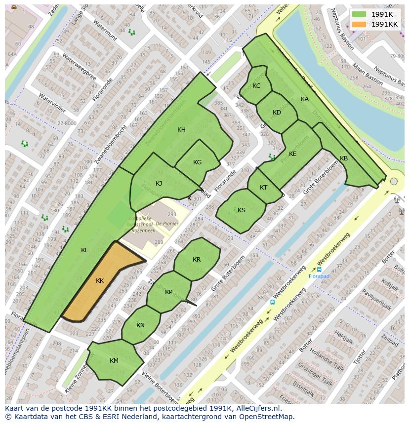 Afbeelding van het postcodegebied 1991 KK op de kaart.