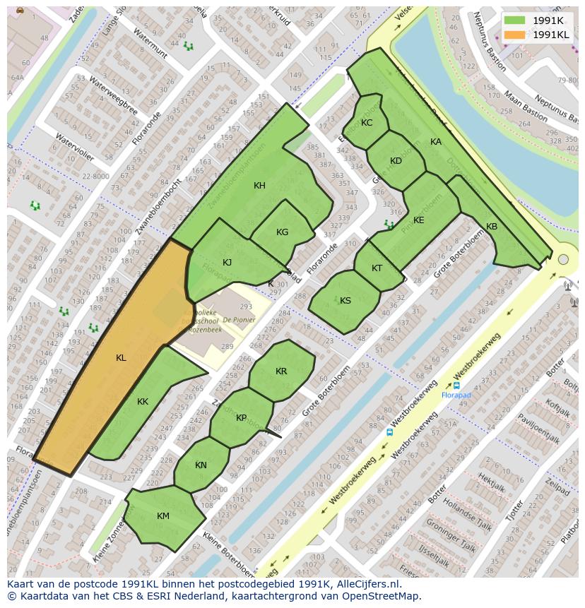 Afbeelding van het postcodegebied 1991 KL op de kaart.
