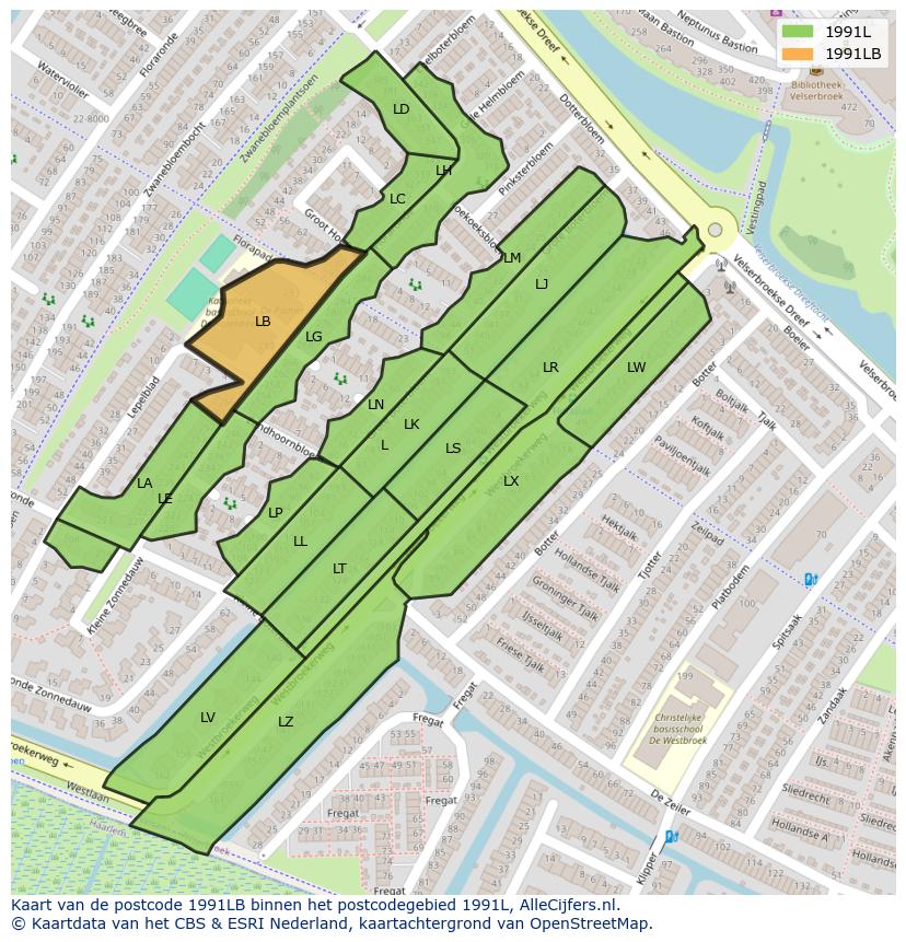 Afbeelding van het postcodegebied 1991 LB op de kaart.