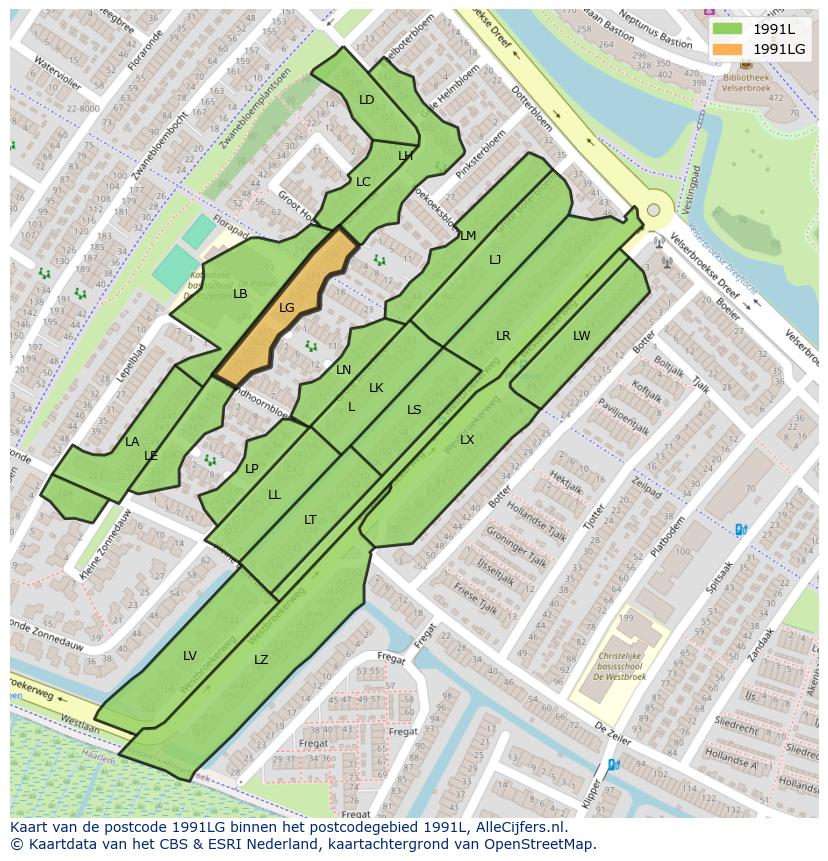 Afbeelding van het postcodegebied 1991 LG op de kaart.